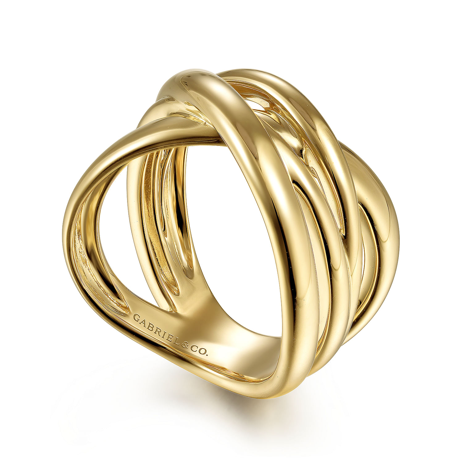 14K Yellow Gold High Polished Criss Cross Ring