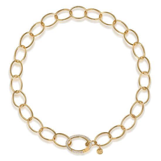 14K Yellow Gold Hollow Chain Necklace with Diamond Oval Lock Pendant angle 2 14K Yellow Gold Hollow Chain Necklace with Diamond Oval Lock Pendant angle 2