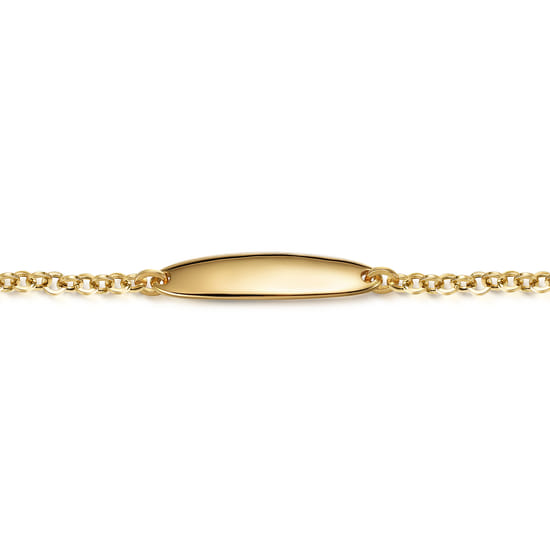 14K Yellow Gold Hollow Link Chain Bracelet with Engravable ID angle 2