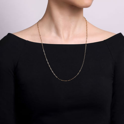 14K Yellow Gold Hollow Paper Clip Chain Necklace