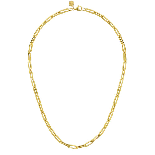 14K Yellow Gold Hollow Paper Clip Chain Necklace