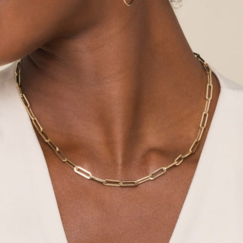 14K Yellow Gold Hollow Paper Clip Chain Necklace