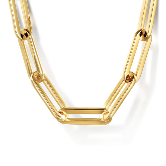 Gabriel - 14K Yellow Gold Hollow Paper Clip Chain Necklace