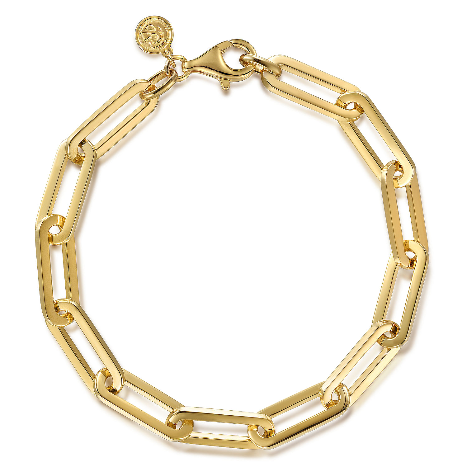 14K Yellow Gold Hollow Paperclip Link Chain Bracelet