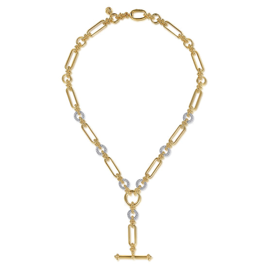 14K Yellow Gold Hollow Tube Link Bujukan and Diamond Y Necklace angle 2 14K Yellow Gold Hollow Tube Link Bujukan and Diamond Y Necklace angle 2