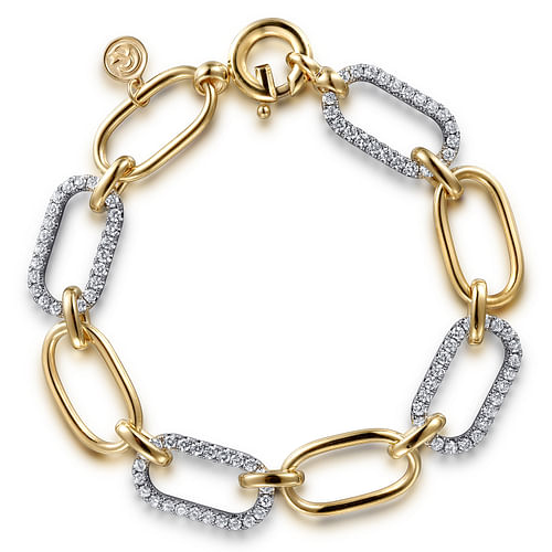 14K Yellow Gold Hollow Tube Link Diamond Bracelet 