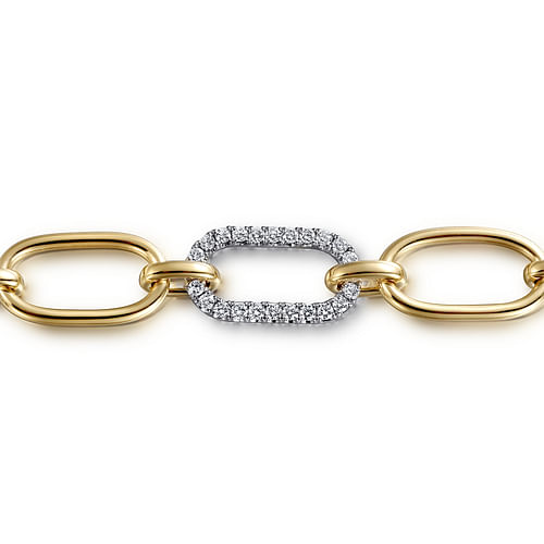 14K Yellow Gold Hollow Tube Link Diamond Bracelet 