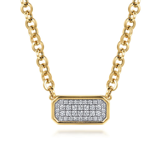 14K Yellow Gold Hollow Tube Link Diamond Necklace 