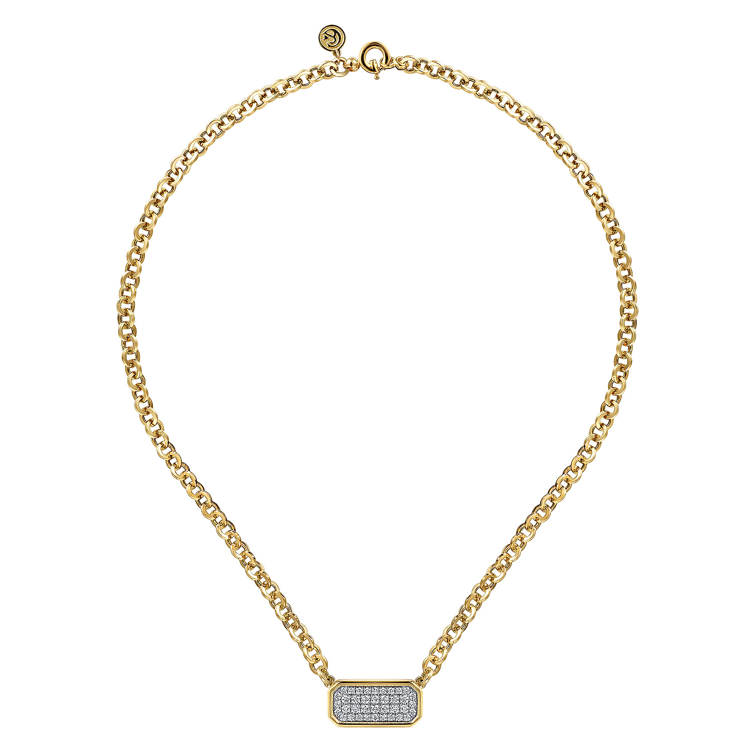 14K Yellow Gold Hollow Tube Link Diamond Necklace 