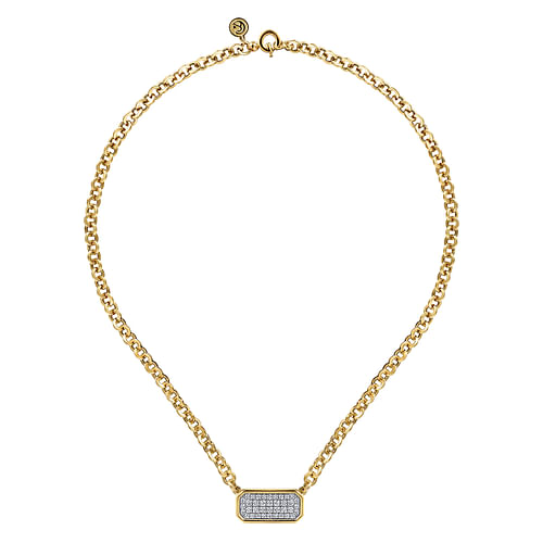 14K Yellow Gold Hollow Tube Link Diamond Necklace 