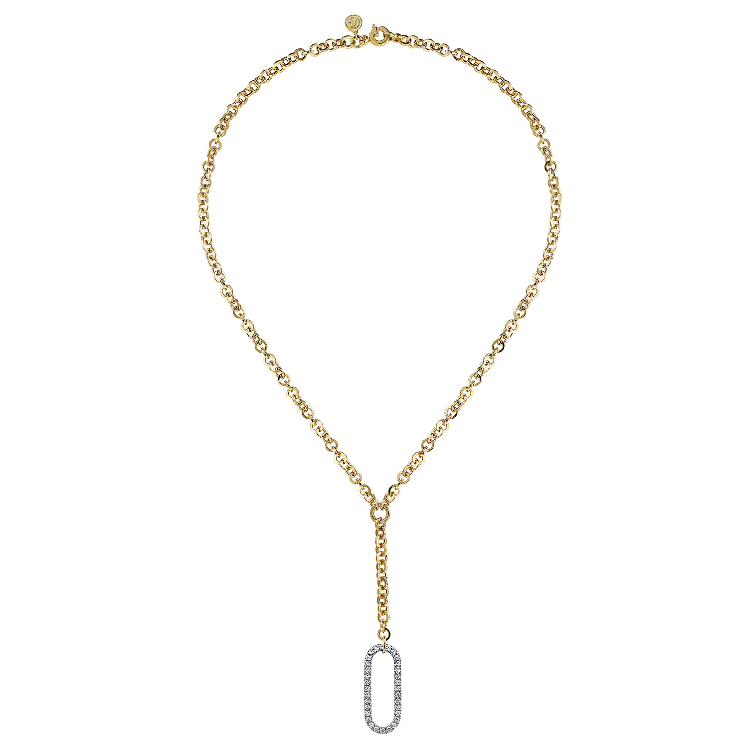 14K Yellow Gold Hollow Tube Link Diamond Necklace