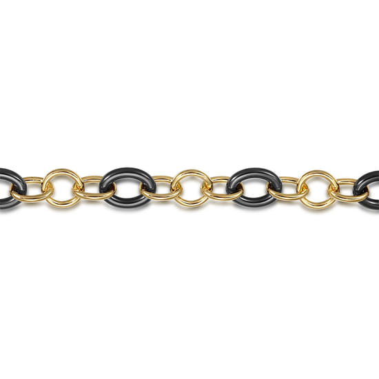 14K Yellow Gold Hollow Tube and Black Oval Ceramic Link Chain Tennis Bracelet angle 2