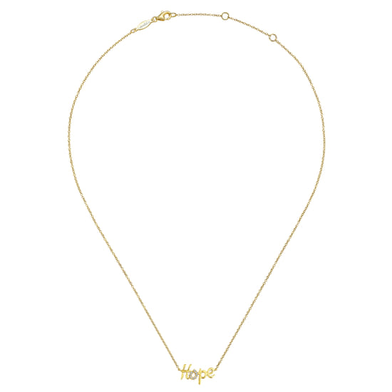 14K Yellow Gold Hope Necklace with Diamond Pavé angle 2