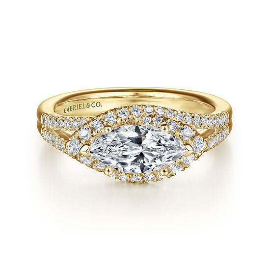 Gabriel - 14K Yellow Gold Horizontal Marquise Halo Diamond Engagement Ring