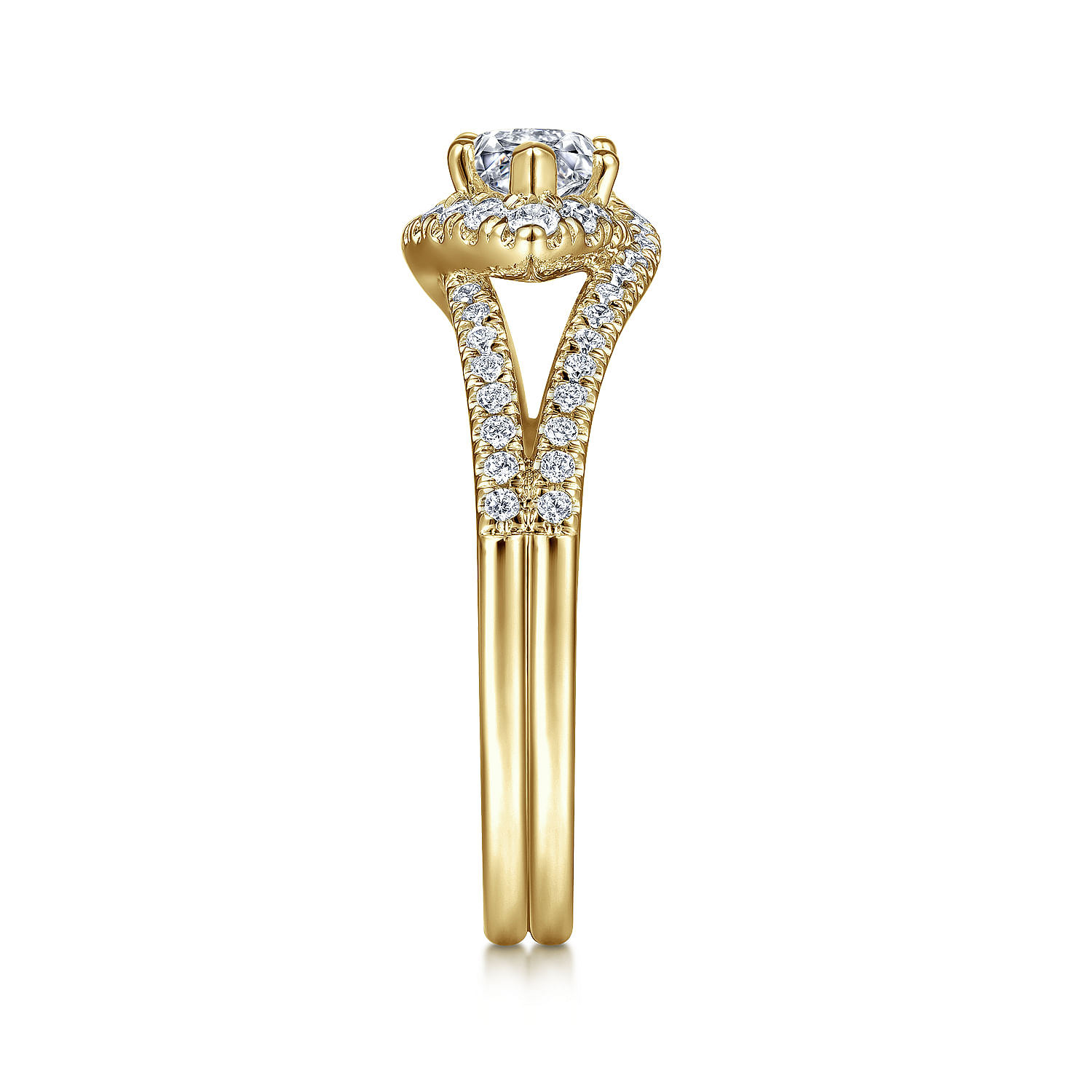 14K Yellow Gold Horizontal Marquise Halo Diamond Engagement Ring