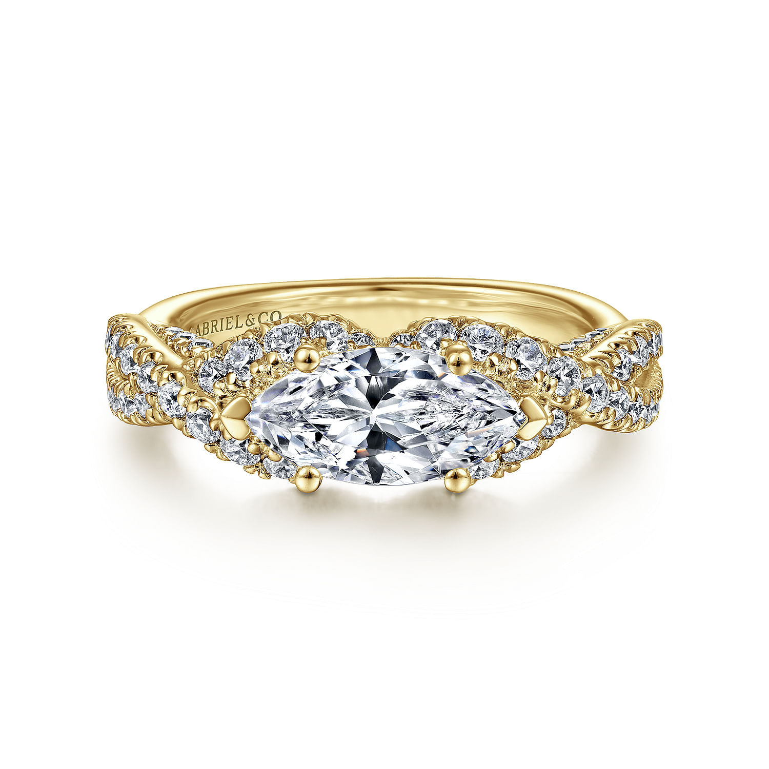 14K Yellow Gold Horizontal Marquise Shape Diamond Engagement Ring
