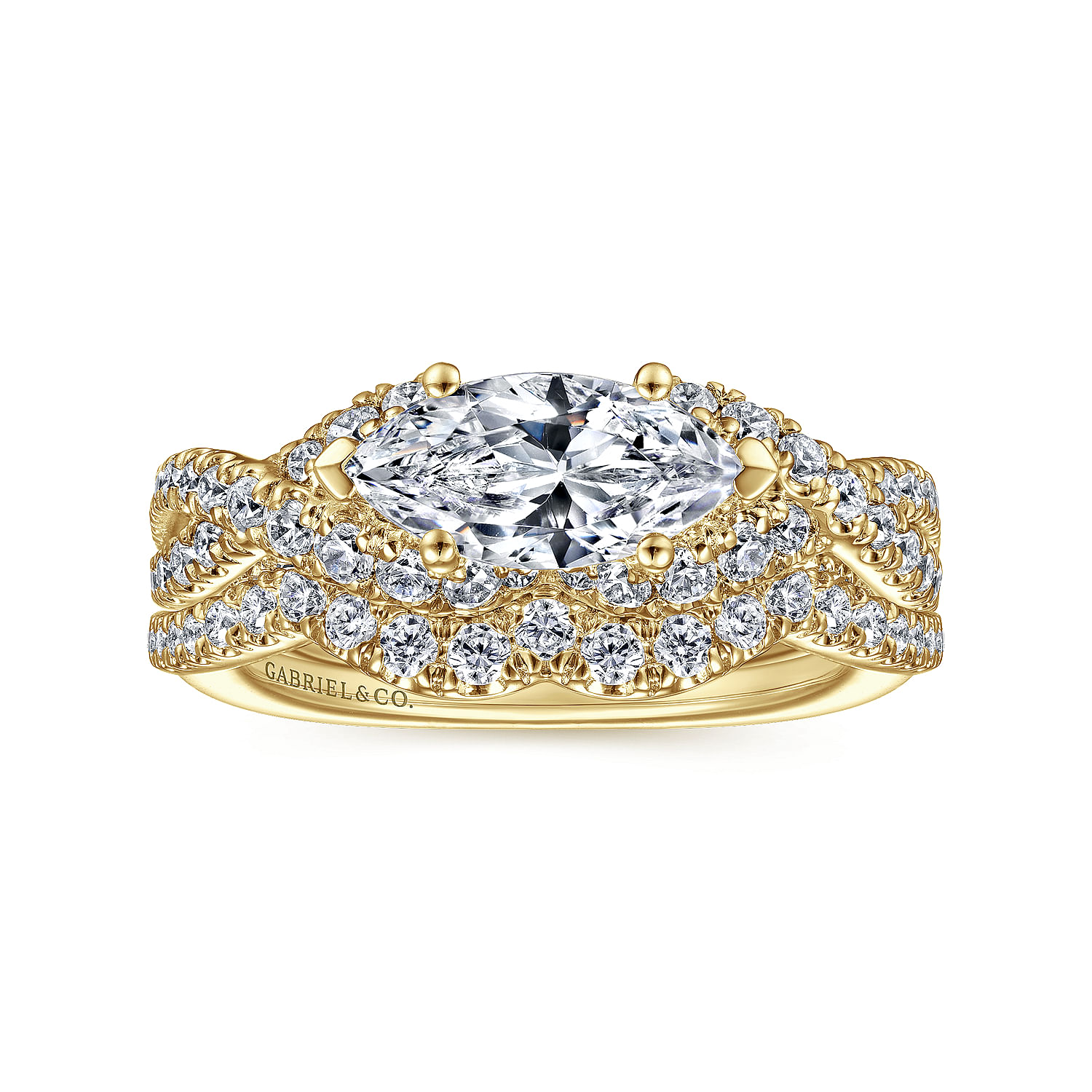 14K Yellow Gold Horizontal Marquise Shape Diamond Engagement Ring