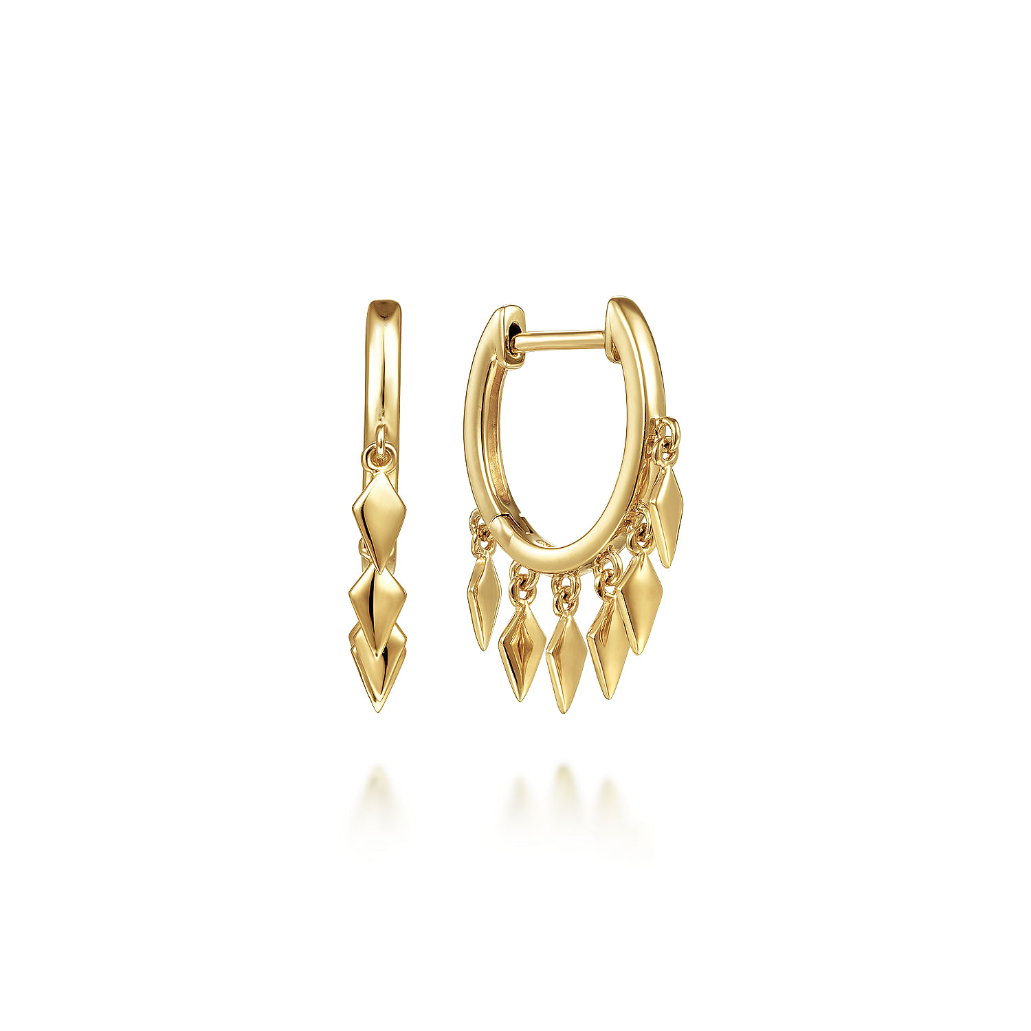 14K Yellow Gold Huggie Earrings with Spike Drops