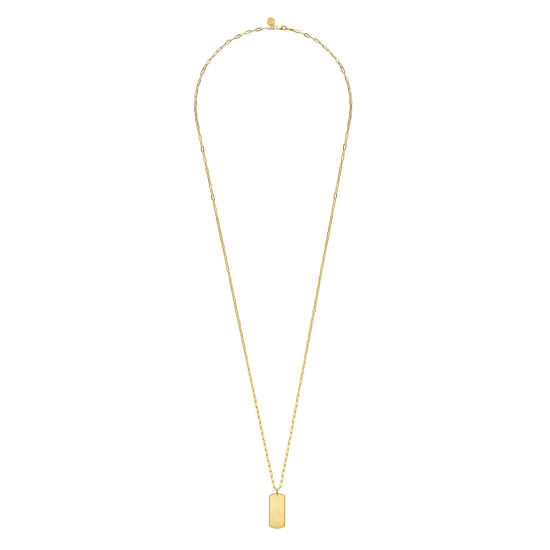 14K Yellow Gold ID Dog Tag Pendant Hollow Chain Necklace angle 2