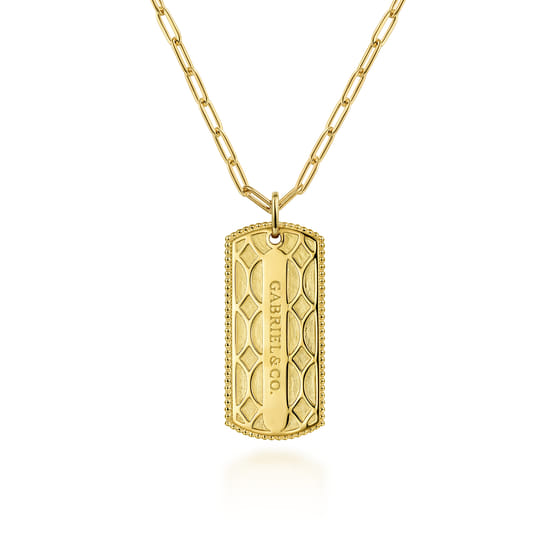 14K Yellow Gold ID Dog Tag Pendant Hollow Chain Necklace angle 4