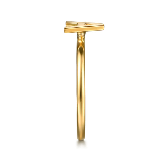 14K Yellow Gold Initial A Stackable Ring angle 4