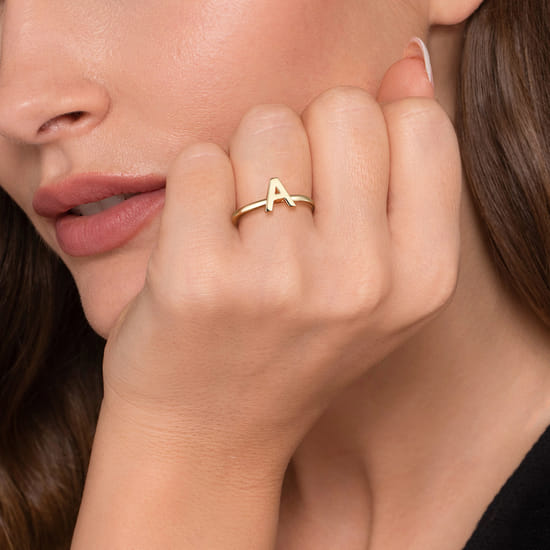 14K Yellow Gold Initial A Stackable Ring angle 5