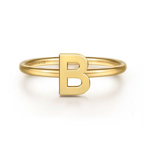 14K Yellow Gold Initial B Stackable Ring