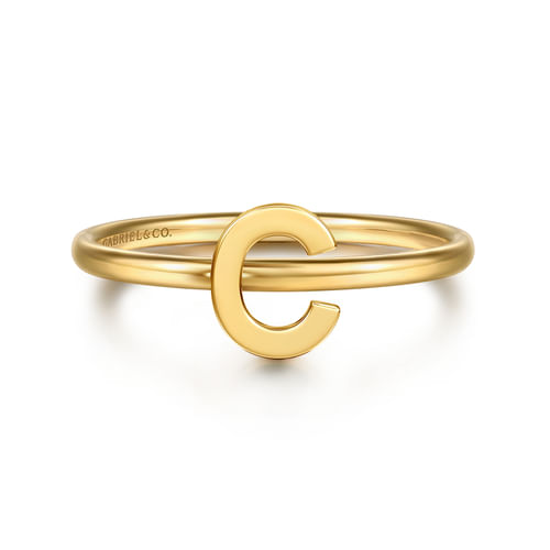 14K Yellow Gold Initial C Stackable Ring