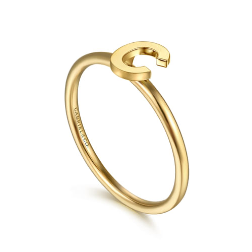 14K Yellow Gold Initial C Stackable Ring