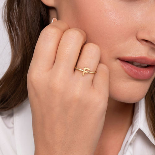 14K Yellow Gold Initial F Stackable Ring