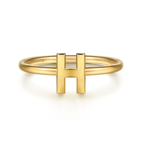 14K Yellow Gold Initial H Stackable Ring