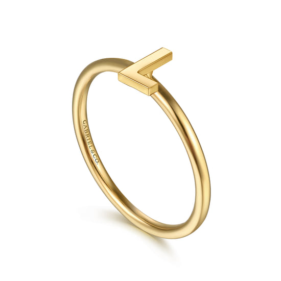 14K Yellow Gold Initial L Stackable Ring angle 3