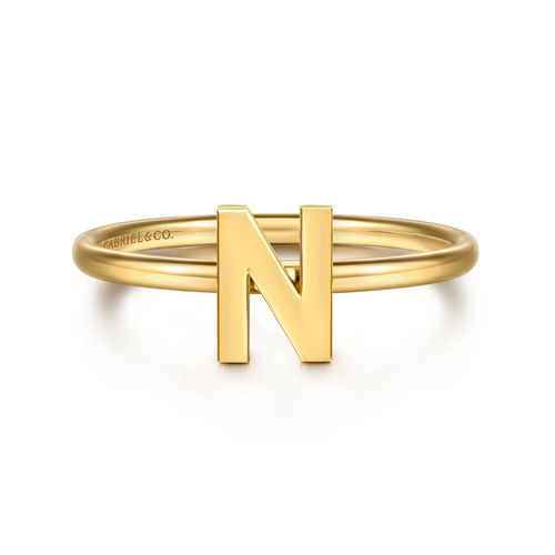 14K Yellow Gold Initial N Stackable Ring