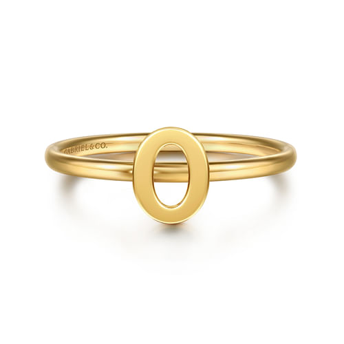 14K Yellow Gold Initial O Stackable Ring