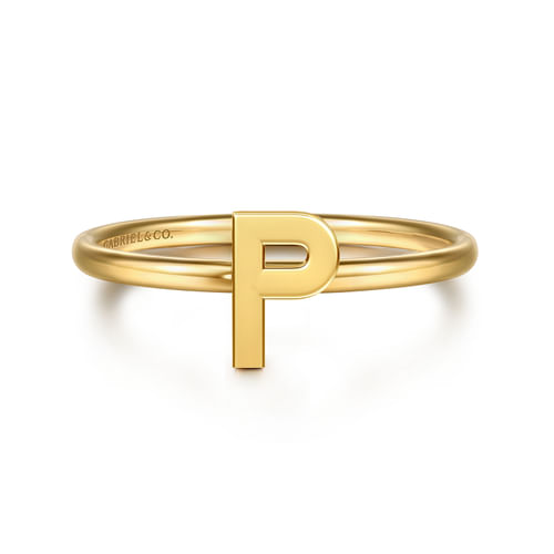 14K Yellow Gold Initial P Stackable Ring