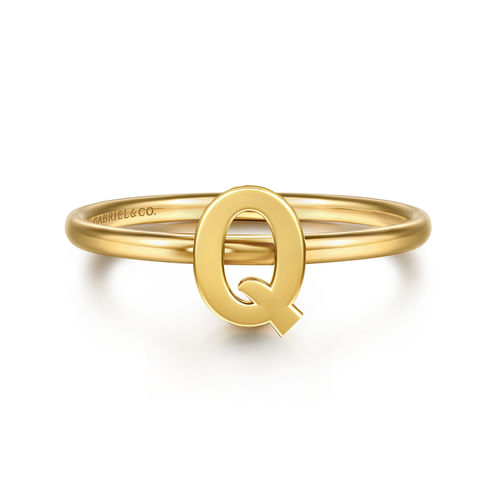 14K Yellow Gold Initial Q Stackable Ring