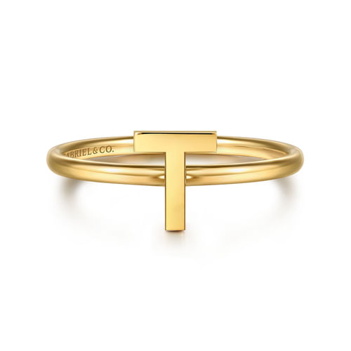 14K Yellow Gold Initial T Stackable Ring