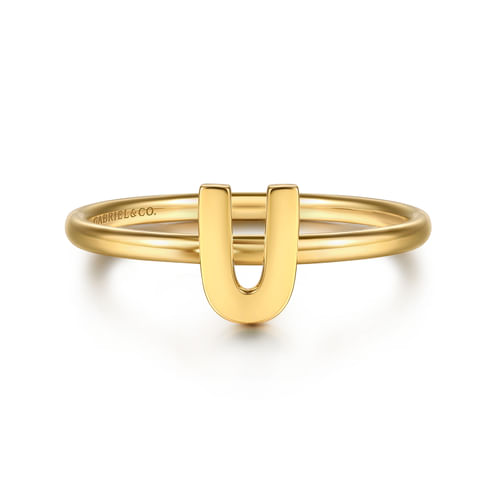 14K Yellow Gold Initial U Stackable Ring