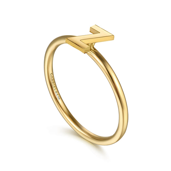 14K Yellow Gold Initial Z Stackable Ring angle 3