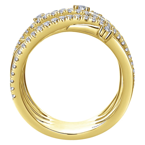 14K Yellow Gold Intersecing Diamond Wide Criss Cross Ring