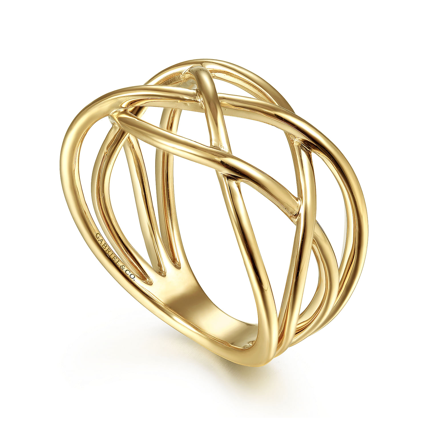 14K Yellow Gold Intersecting Plain Bands Ring