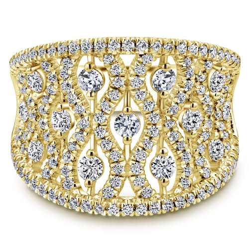 14K Yellow Gold Intricate Openwork Diamond Wide Band Ring