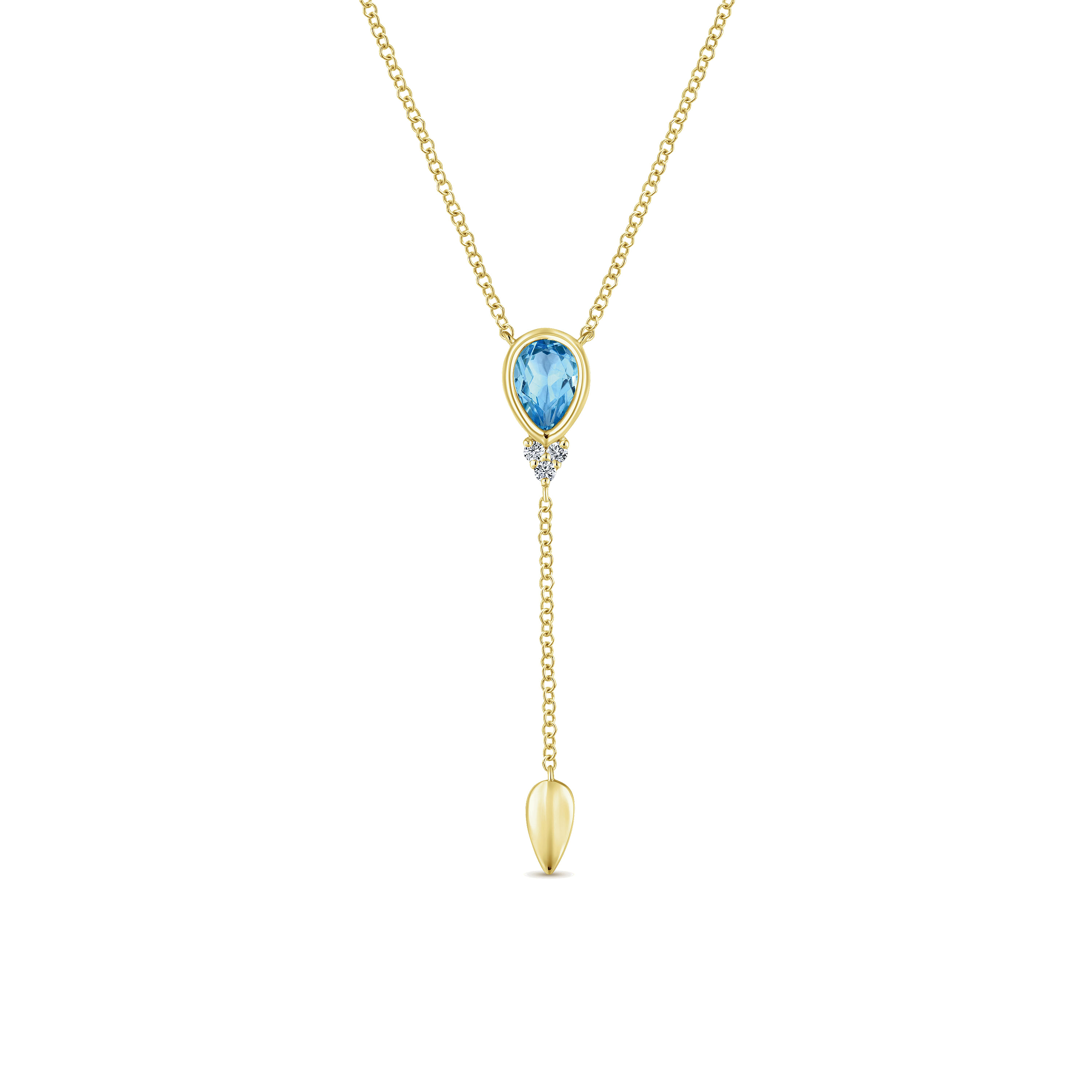 14K Yellow Gold Inverted Blue Topaz Teardrop Y Necklace