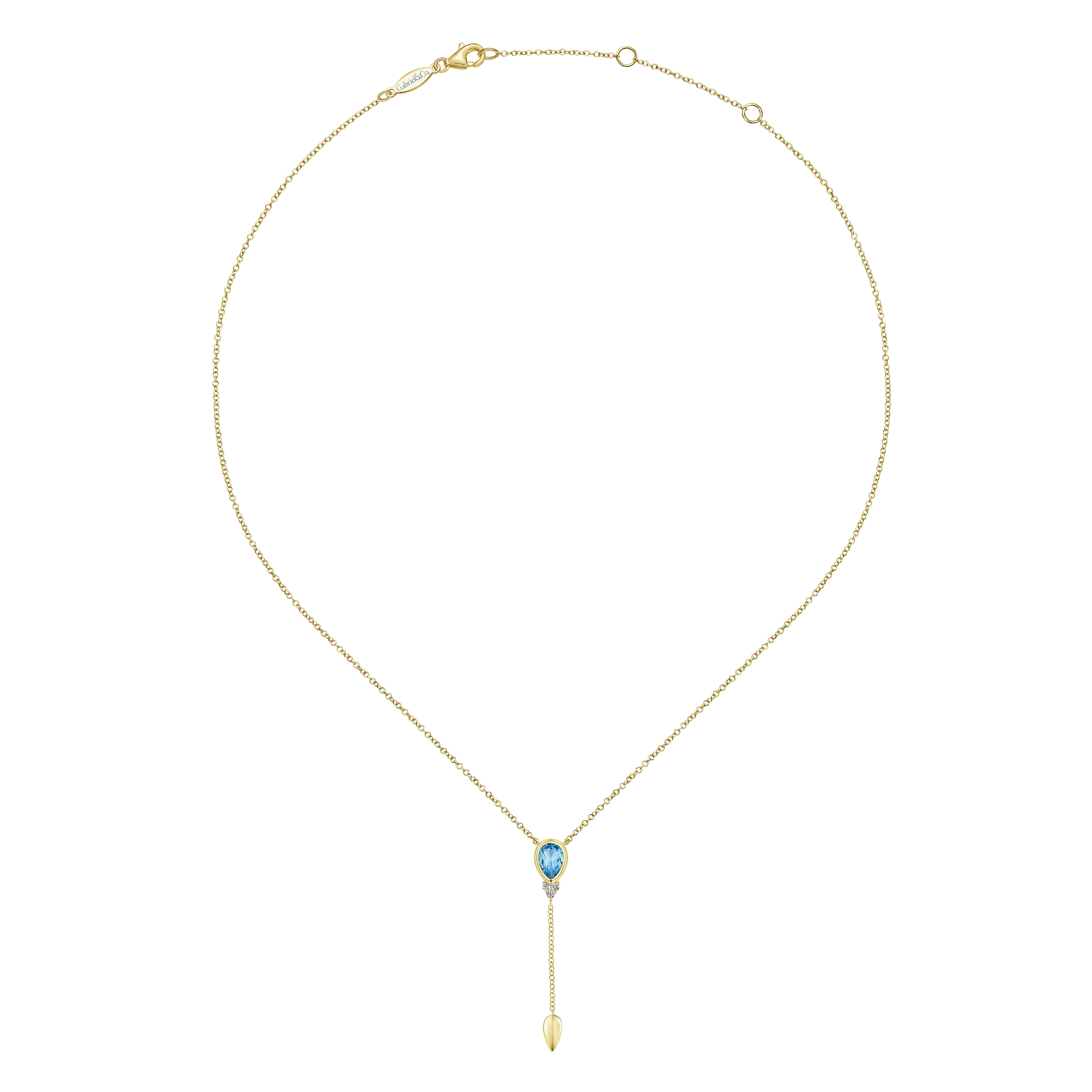 14K Yellow Gold Inverted Blue Topaz Teardrop Y Necklace