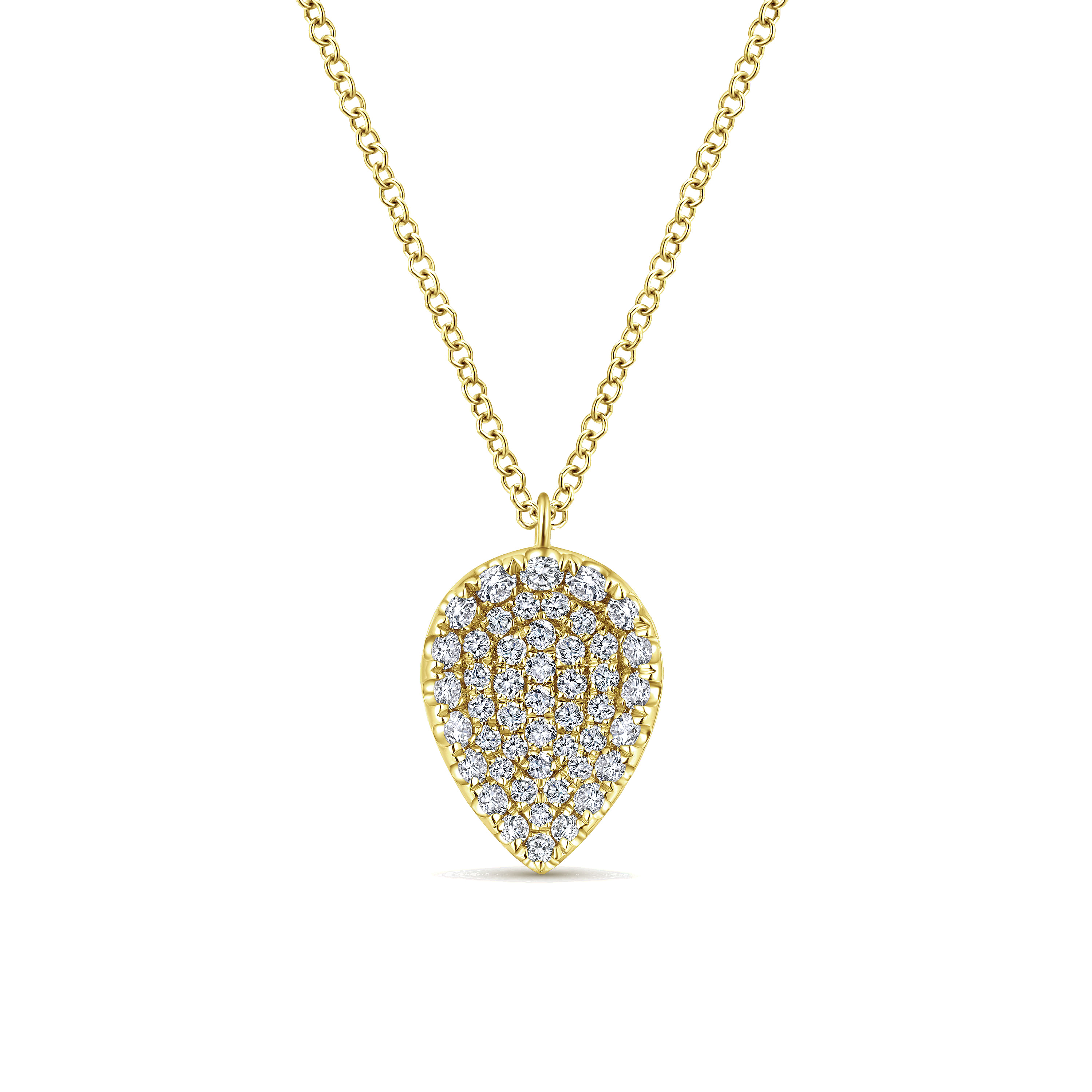 14K Yellow Gold Inverted Teardrop Diamond Pavé Pendant Necklace