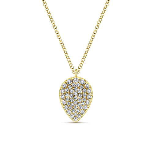 14K Yellow Gold Inverted Teardrop Diamond Pavé Pendant Necklace