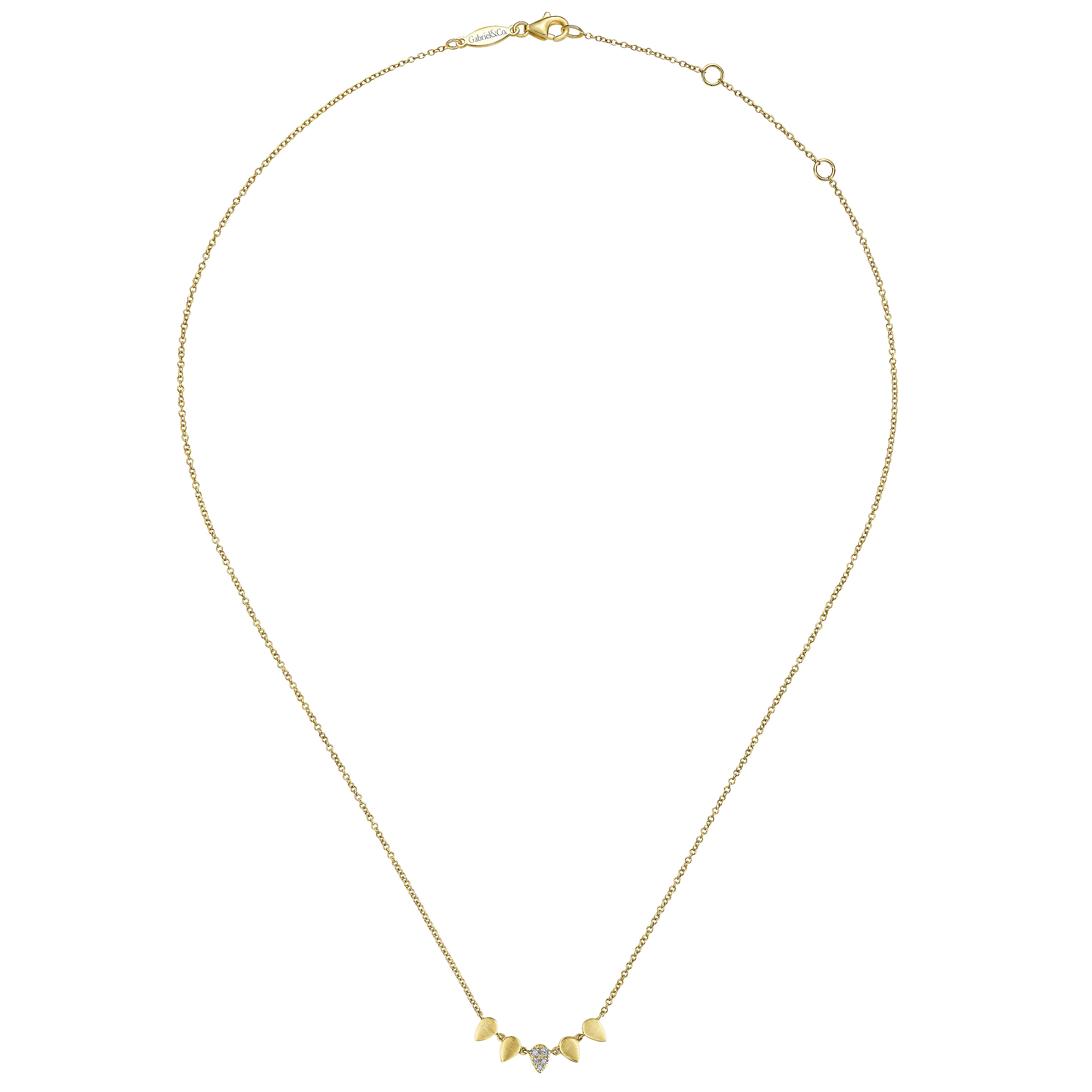 14K Yellow Gold Inverted Teardrop Station Necklace with Diamond Pavé