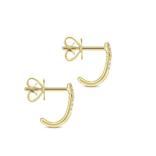 14K Yellow Gold J Curve Diamond Cross Stud Earrings