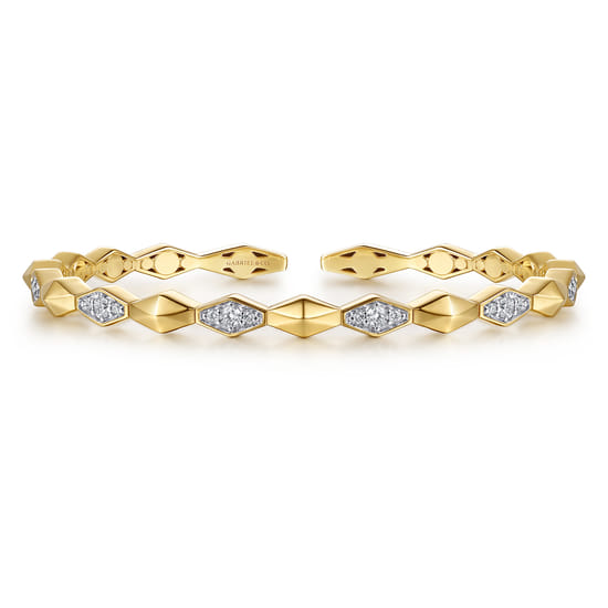 14K Yellow Gold Kite Pyramid Diamond Cuff Bangle Bracelet