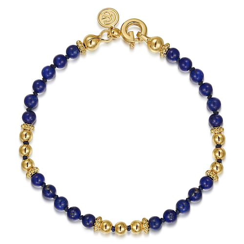 14K Yellow Gold Lapis Beads Bracelet